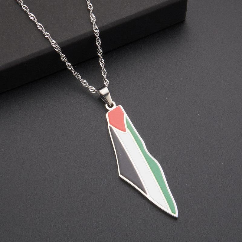 MAC100 Stainless Steel Vintage keffiyeh Palestine Map Pendant Necklace - SJB-DIAMOND ELITES
