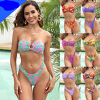 Tube Top Pumping Pleated Bikini Female Sexy Halter High Waist Thickened Split Swimsuit