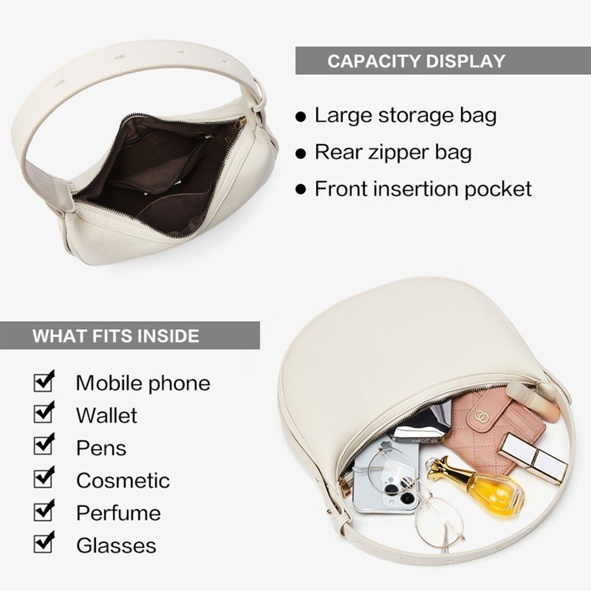 Half Moon Bag, Shoulder Strap Adjustable Shoulder Bag, Hobo Bag for Women - SJB-DIAMOND ELITES