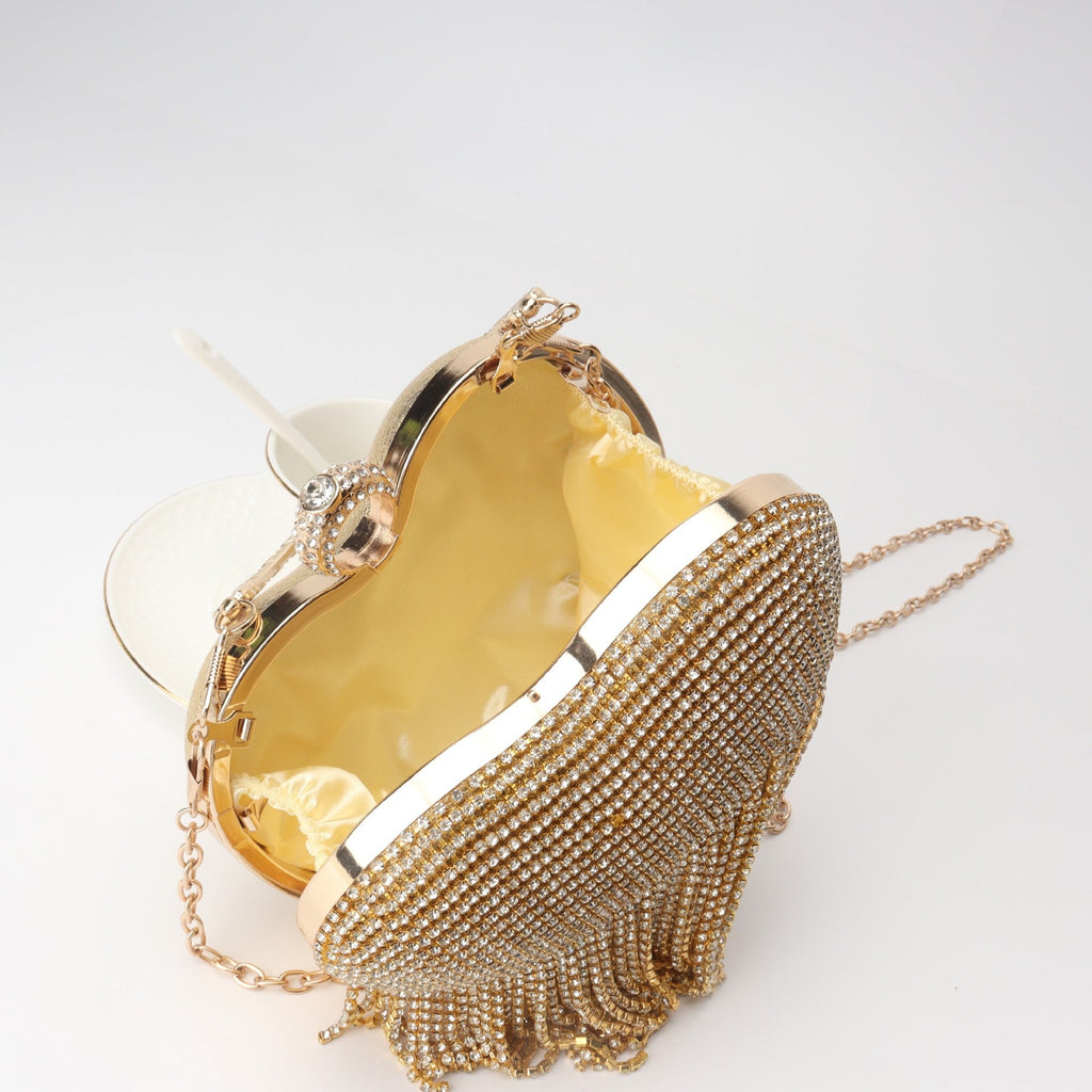 Fringed Rhinestone Bag, Birthday Party purse, Heart Shape Dinner Bag evening Clutch Purse Party, Prom Bag, Party Purse, Prom Bags Clutch, Wedding Purse Crossbody Chain - SJB-DIAMOND ELITES