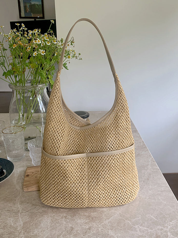 straw bag, commuter hobo bag, summer woven hobo bag for women, straw shoulder purse, beach crochet bag lightweight - SJB-DIAMOND ELITES