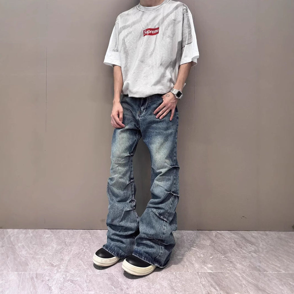American High Street Vibe Retro Washed Pleated Skinny Jeans