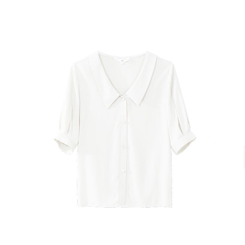 Chiffon Shirt for Women Summer Loose Collar Formal Wear White Shirt  SK08210503 - SJB-DIAMOND ELITES