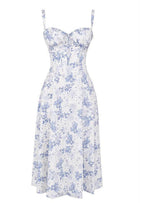Sleeveless Strapless Bandage Corset Dress - Floral Print Long Midi Dress with Lace Up Back & Thigh Slit