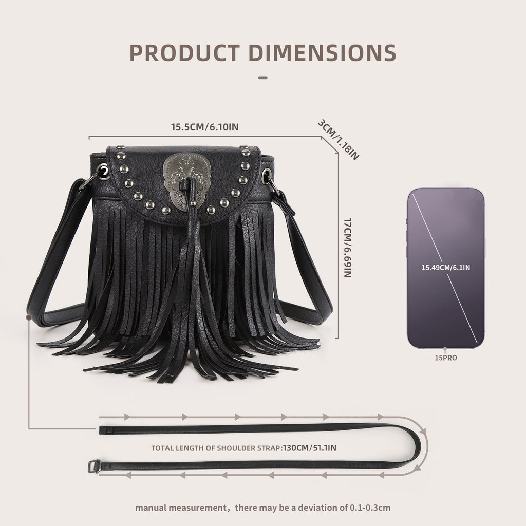 Stylish Soft Pu Rivets Small Crossbody Tassel Bag, Skull Shoulder Crossbody Bag - SJB-DIAMOND ELITES