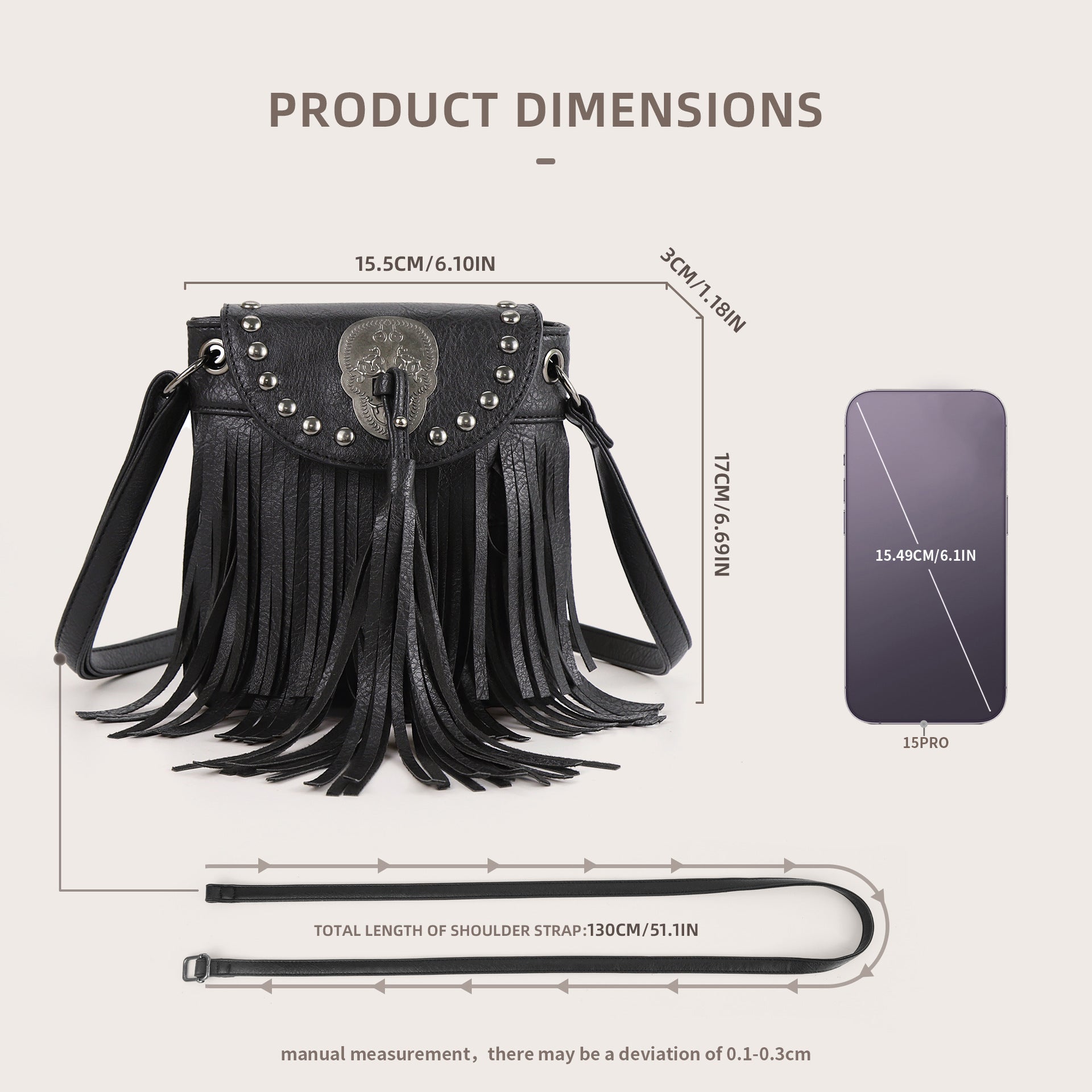 Stylish Soft Pu Rivets Small Crossbody Tassel Bag, Skull Shoulder Crossbody Bag - SJB-DIAMOND ELITES