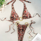 Swimsuit female sexy slim halter strap printed briefs bikini bikini