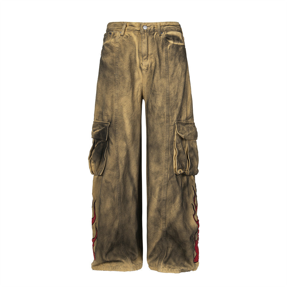 Waste Soil Wind Tie-dyed Old Dirty Cargo Jeans Men Lootquake LLC