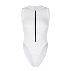 Summer Zipper Crew Neck Sleeveless Fashion Sexy Solid Color Versatile Cool Bodysuit Women's Top