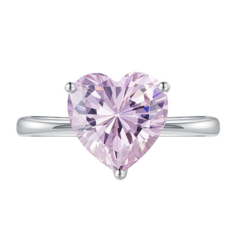 Simple Elegant S925 Silver 4 Karat Heart-shaped Ring Pi-Mart