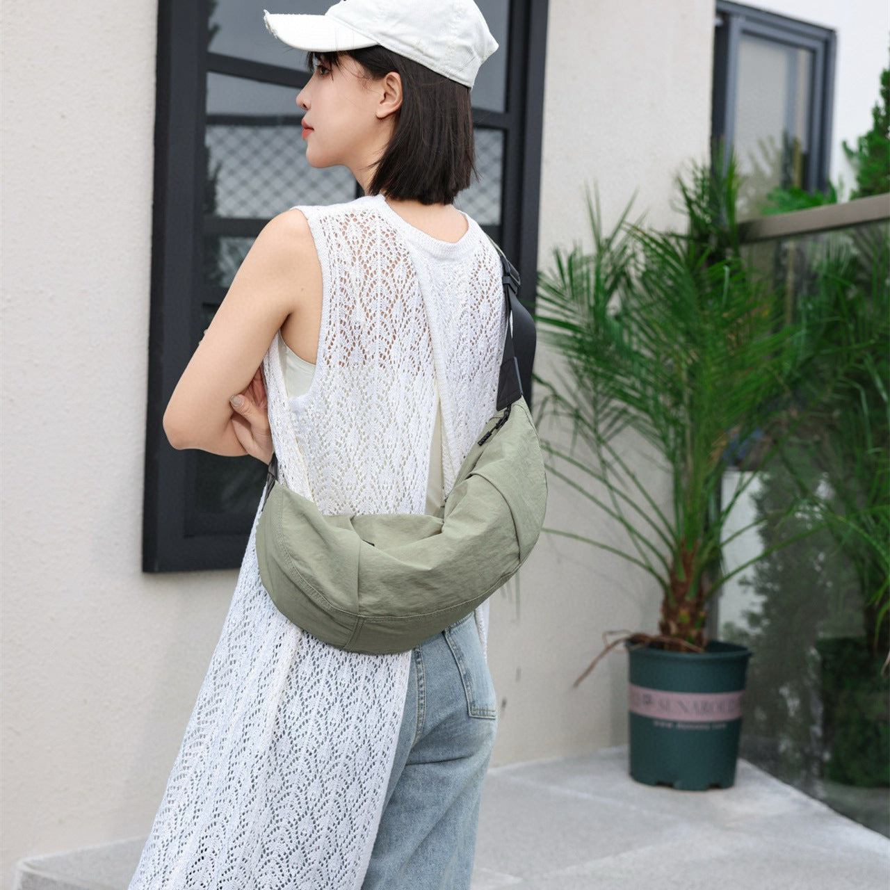 Casual Versatile Crossbody Canvas Bag, Wide Shoulder Strap Single Shoulder Messenger Bag, Dumpling Bag Simple Style Unisex, Moon Bag, Light Space Cloth Bag - SJB-DIAMOND ELITES