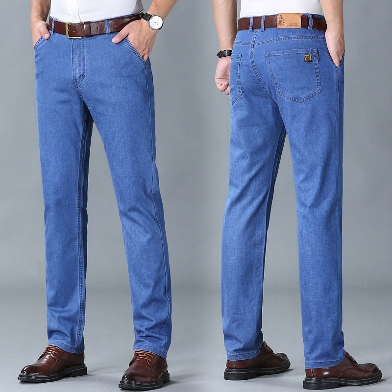 Thin Summer Cotton Elastic Ice Silk Quality Mid-high Waist Jeans Lootquake LLC