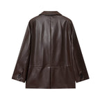 Women Lapel Leather Blazer