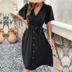 Commuters' Best Selling Bell Sleeve Waist Tie Dress Lootquake LLC