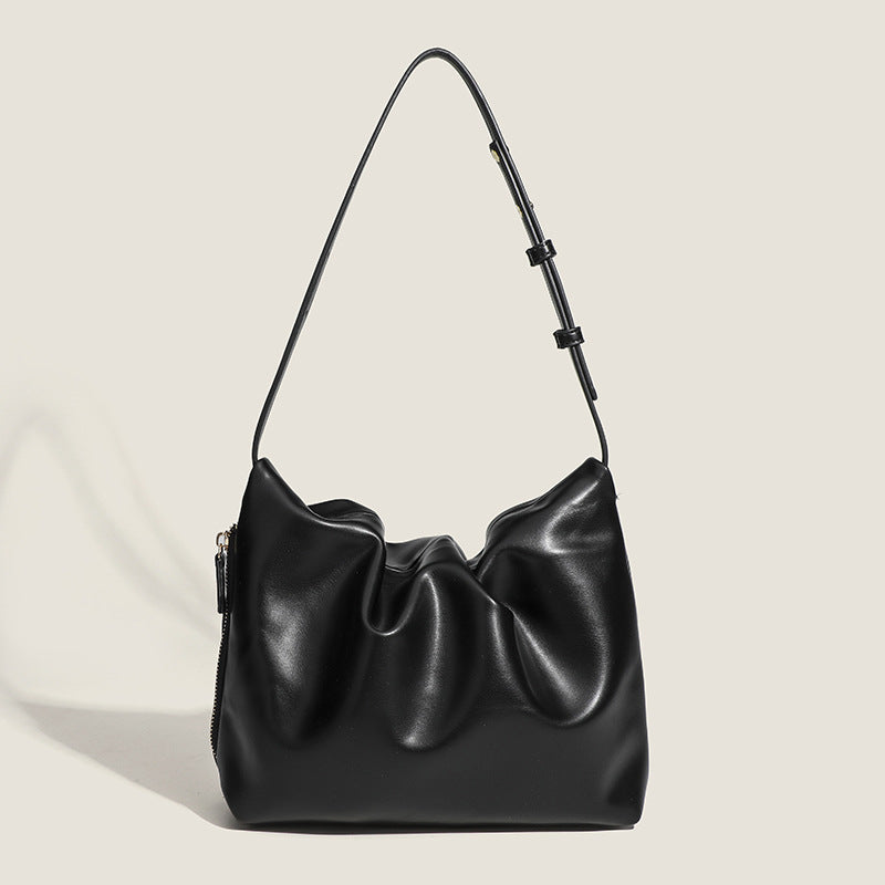 Simple soft leather pleated armpit bag, women's design side zipper solid color shoulder bag, hobo bag for women - SJB-DIAMOND ELITES