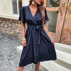 Commuters' Best Selling Bell Sleeve Waist Tie Dress Lootquake LLC