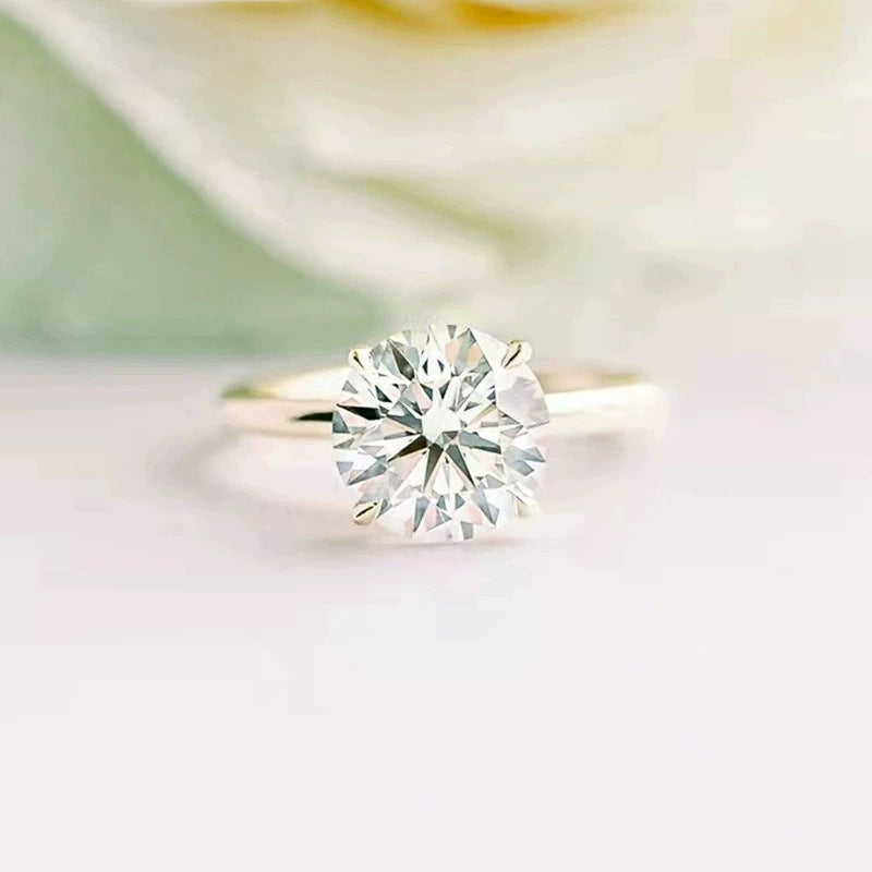 5A Zircon Round Rose Silver Diamond Ring Pi-Mart