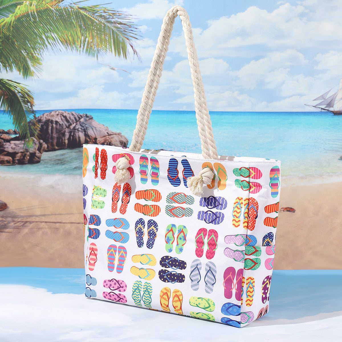 Printed beach bag, large capacity casual shoulder tote bag, simple fashion summer travel tote bag lightweight - SJB-DIAMOND ELITES