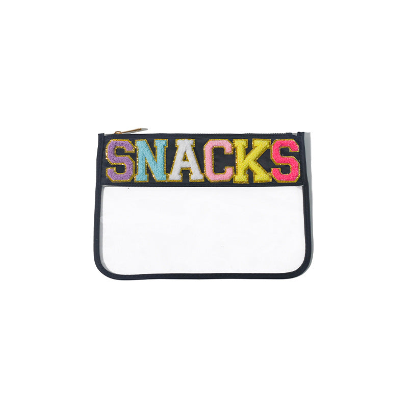 PVC transparent storage bag, embroidered letter cosmetic bag, wash storage towel embroidered file bag 2pcs, - SJB-DIAMOND ELITES