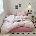 Cotton Yarn-dyed Washed Cotton Four-piece Set Full-cotton Fitted Sheet Non-printed Minimalist Bed Sheet Duvet Cover Pi-Mart