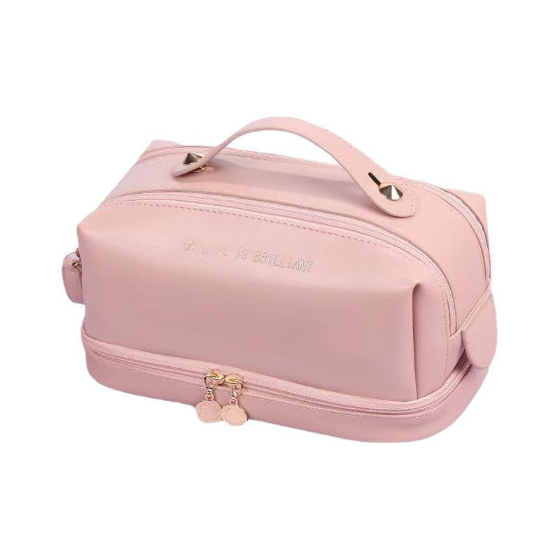Double layer double zipper makeup bag for women,Large capacity women's cosmetic bag, PU leather toilet bag, cosmetic storage bag, makeup bag organizer, - SJB-DIAMOND ELITES