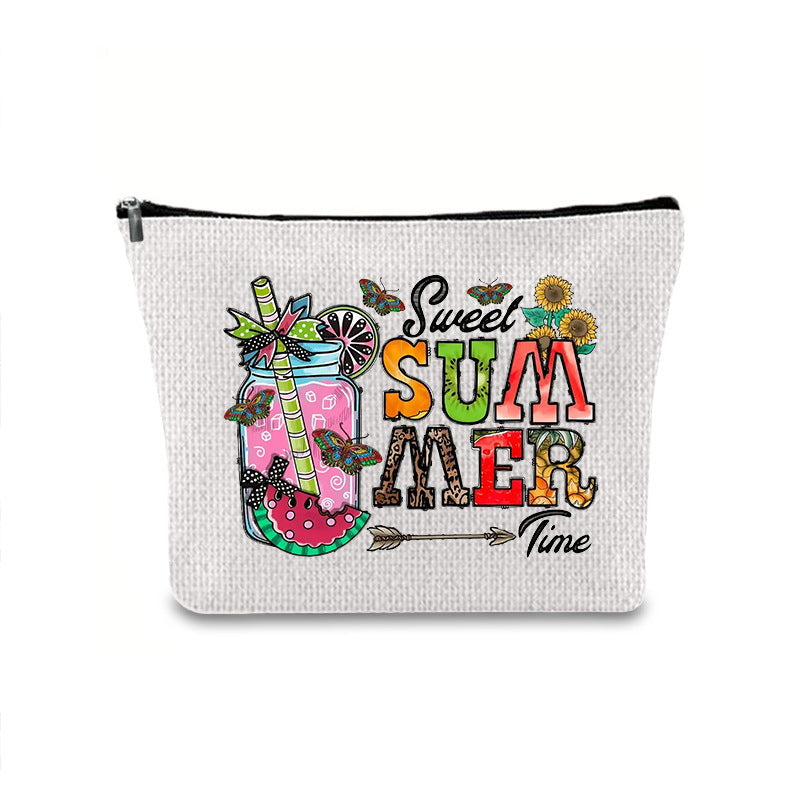 Linen printed cosmetic bag, cosmetic lipstick storage bag, small simple zipper evening clutch bag, - SJB-DIAMOND ELITES