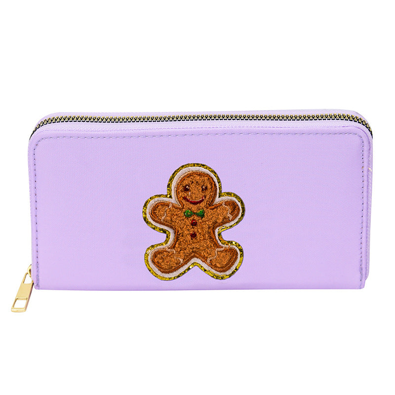 Women's alphabet embroidered wallet, long coin purse, nylon zipper ticket holder, multi-function card bag - SJB-DIAMOND ELITES