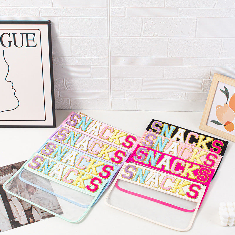 PVC transparent storage bag, embroidered letter cosmetic bag, wash storage towel embroidered file bag 2pcs, - SJB-DIAMOND ELITES