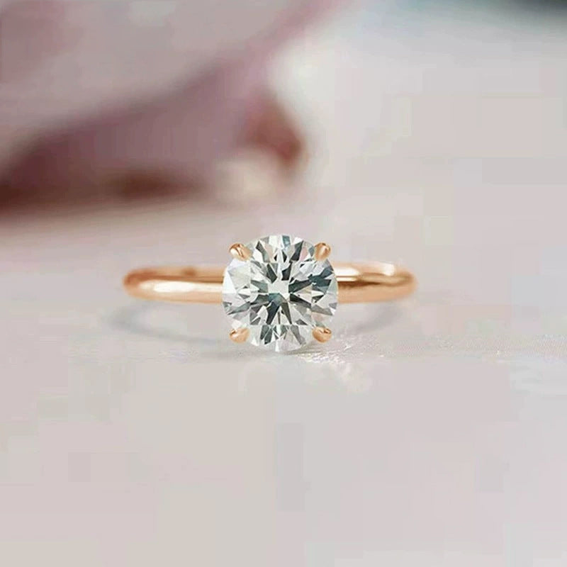 5A Zircon Round Rose Silver Diamond Ring Pi-Mart