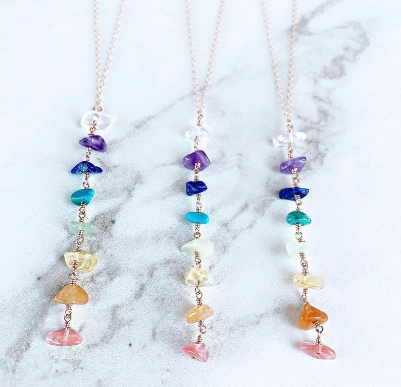 Foreign Trade Color Natural Crystal Gravel Handmade Winding Real Gold Plating Necklac Pi-Mart