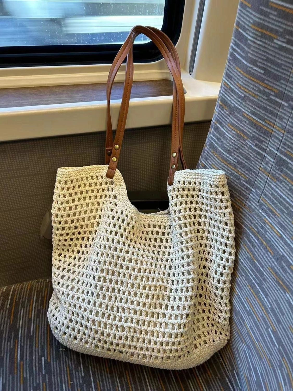 Grid knitted hobo bag, travel commuter shoulder bag, travel large capacity armpit bag, crochet hobo purse - SJB-DIAMOND ELITES