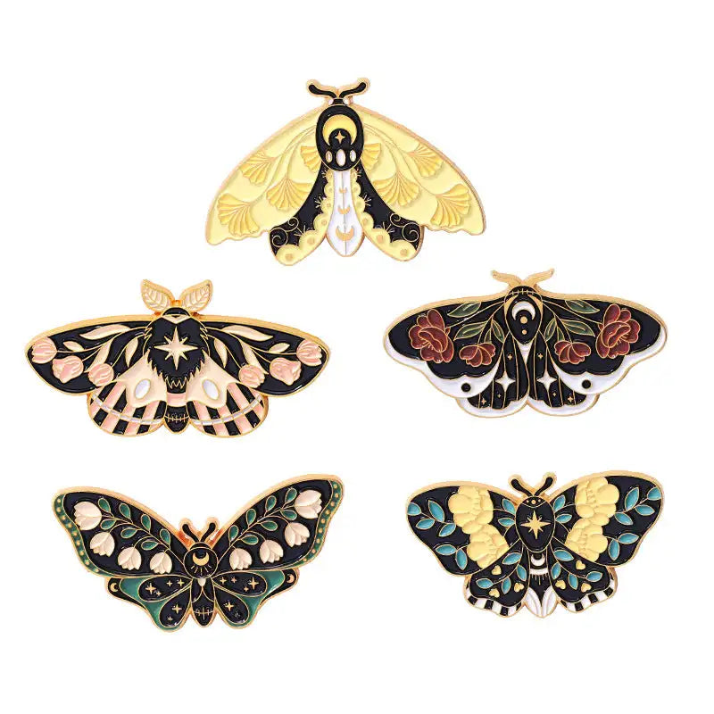 Cartoon Cute Moth Butterfly Insect Golden M Badge Biology Subject Student Bag Ornament Brooch Accessories