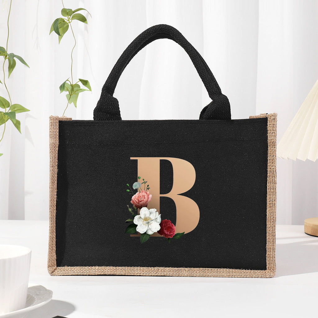 Cotton and linen canvas tote bag, printed letter tote bag, portable light handbag, gift shopping bag - SJB-DIAMOND ELITES