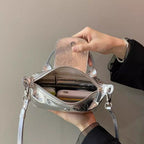 Spring and summer burst metallic mini tote bag, mini shoulder bag with crossbody strap, silver mini tote bag versatile women's bag