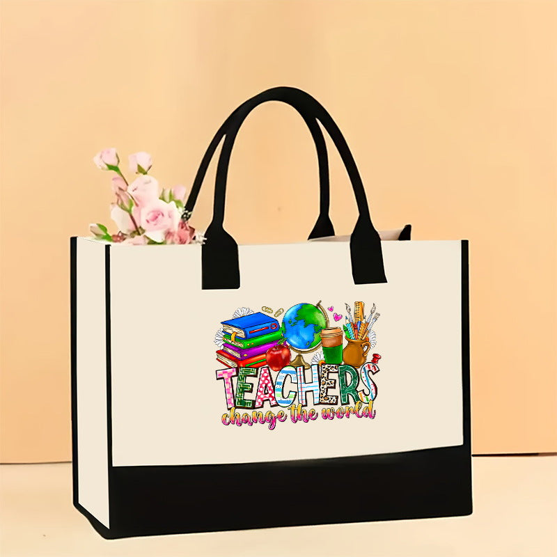 Canvas tote bag, large capacity printed tote bag women's, fashionable waterproof portable shopping bag - SJB-DIAMOND ELITES