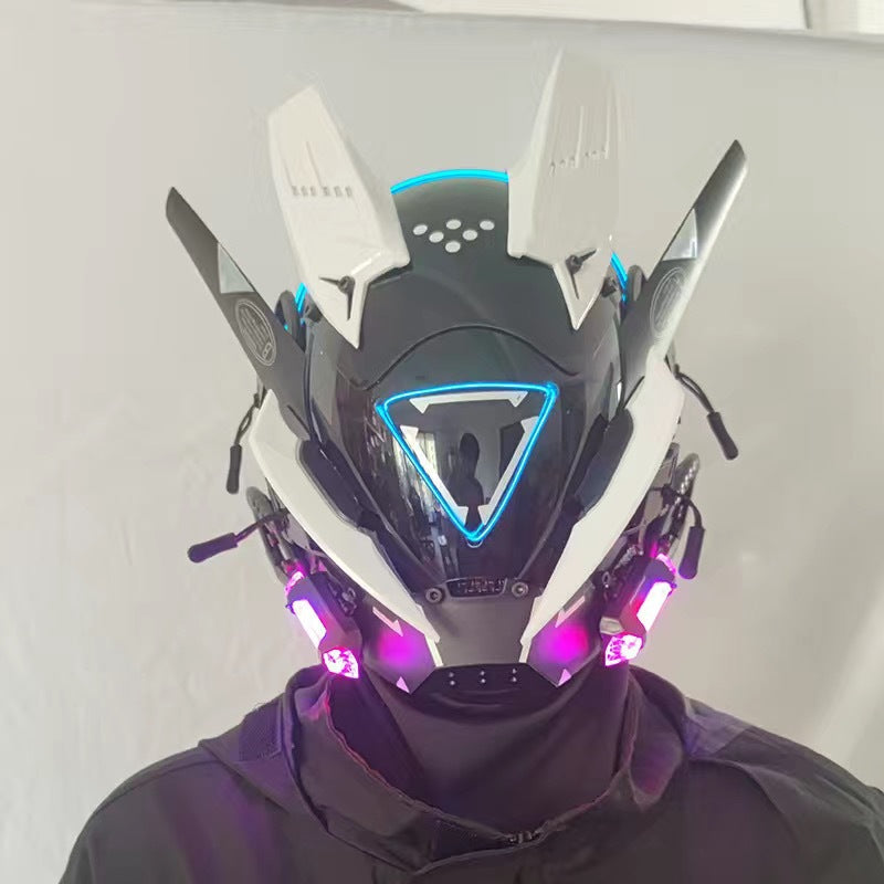 Punk mask round lights wing braids triangle lights music festival LED glow tech sense boy helmet Halloween - SJB-DIAMOND ELITES