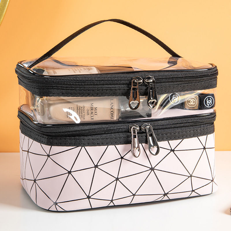 Transparent Cosmetic Bag, Double cosmetic bag, portable large capacity waterproof multi-functional portable makeup bag, travel skin care product storage bag, toilet bag for College Dorm Camp Gym - SJB-DIAMOND ELITES