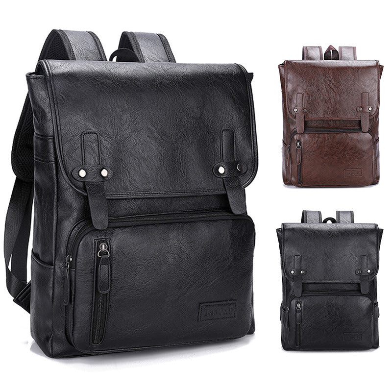 Trendy Men's Retro Backpack Trendy Cover Travel Business Bag Soft Leather Men's Backpack MB21080303 - SJB-DIAMOND ELITES