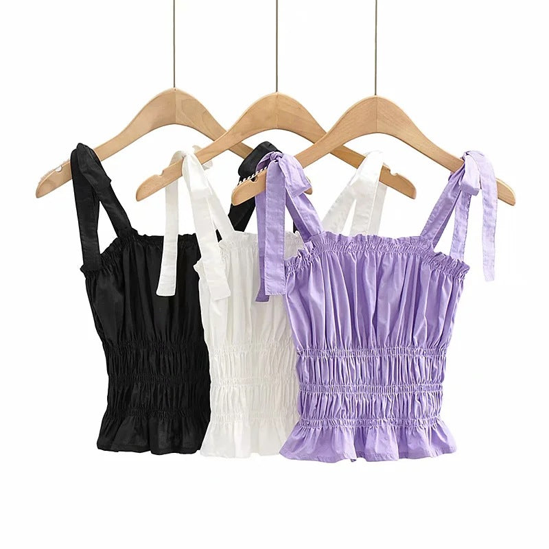 Fashion Elastic Wrinkle Short Sling Women's Sexy Camisole - SJB-DIAMOND ELITES