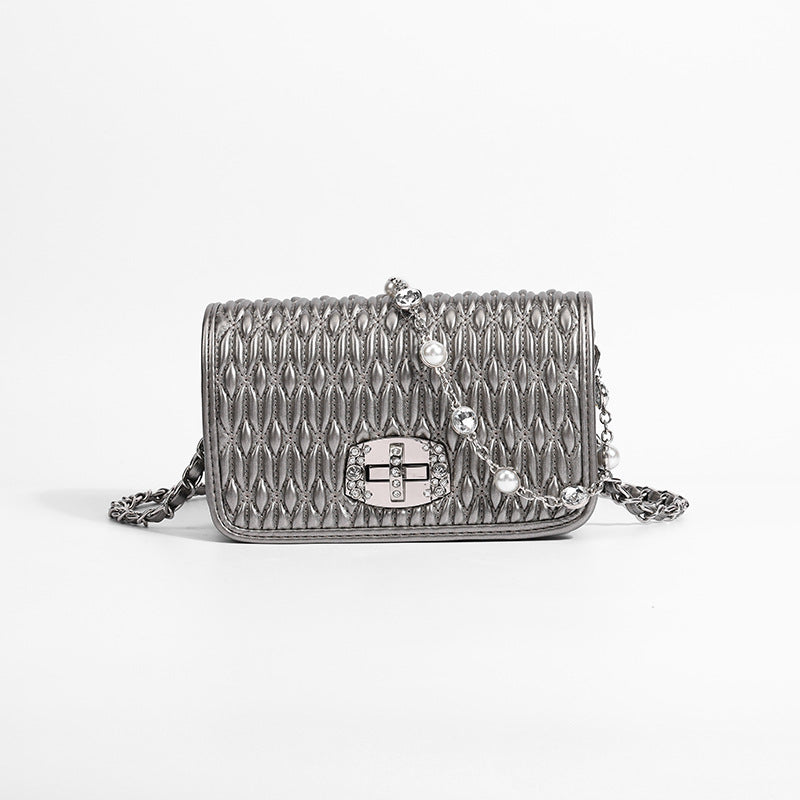 Simple female bag trendy embroidery purse with diamond chain single shoulder purse crossbody - SJB-DIAMOND ELITES