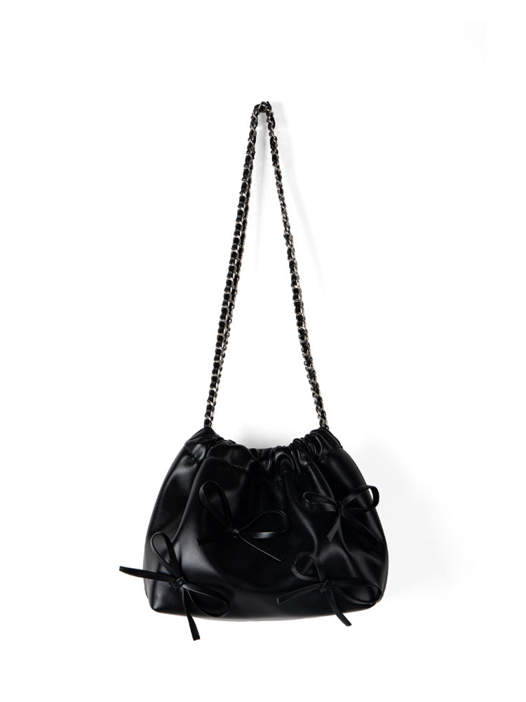 Commuter versatile chain bag, bow soft leather crossbody bag women, spring fashion shoulder crossbody bag