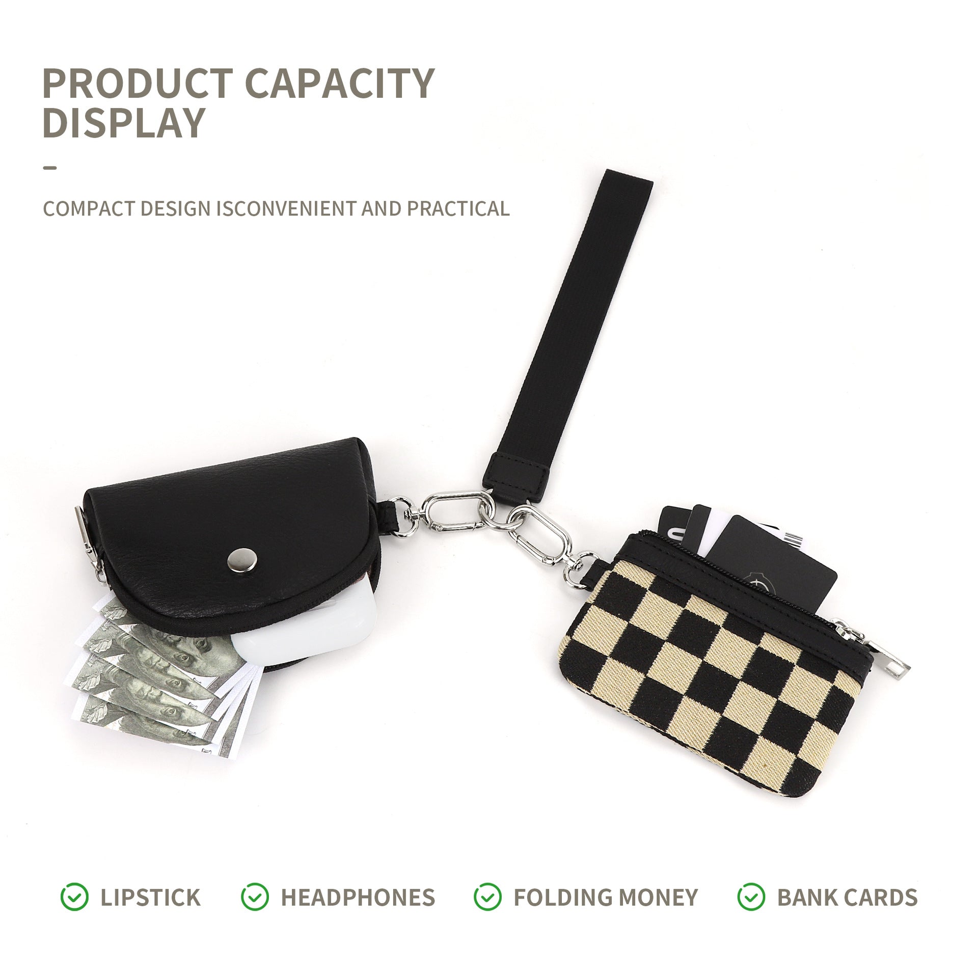 Multifunctional Fashion Checkerboard Women's Wrist Bag, Portable and Simple Mini Change Bag, Mini Zip Around Wristlet Wallet for WomenCoin Purse Small Cute for Teen GirlsDual Pouch Wristlet Portable keychain walletWristlet purses for women, - SJB-DIAMOND ELITES