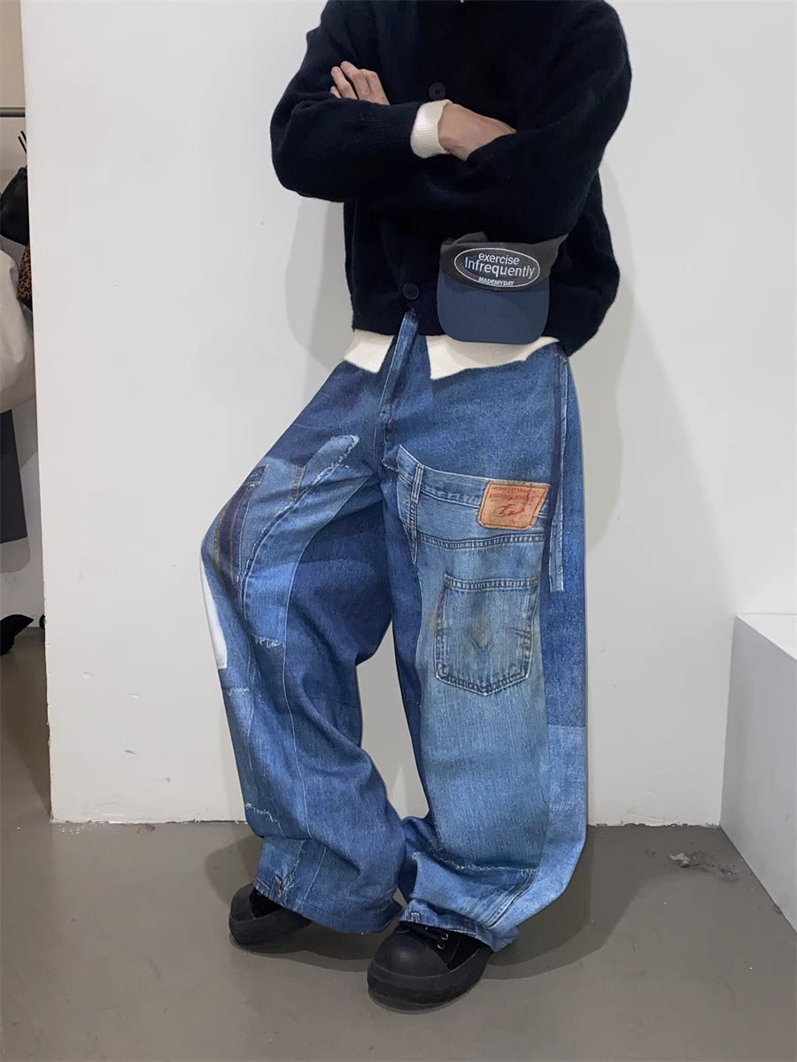 American Retro Independent Design Loose Straight Jeans Men Lootquake LLC
