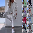 Women's Sports Casual Slit Hooded Sweatshirt Tights Two-piece Set