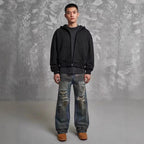 Loose Straight Slim-fit Waste Soil Blue With Holes Jeans Lootquake LLC