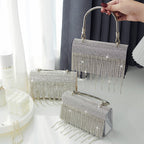 GlitteringTassel Rhinestone Small Square Bag Evening Dinner Bag Party Bag Metal Tote Bag Cosmetic Bag - SJB-DIAMOND ELITES