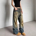 Niche Make Old Ripped Denim Fashion Brand Loose Straight Wide Leg Smart Trousers Lootquake LLC