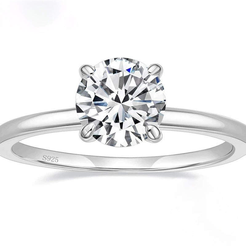 5A Zircon Round Rose Silver Diamond Ring Pi-Mart