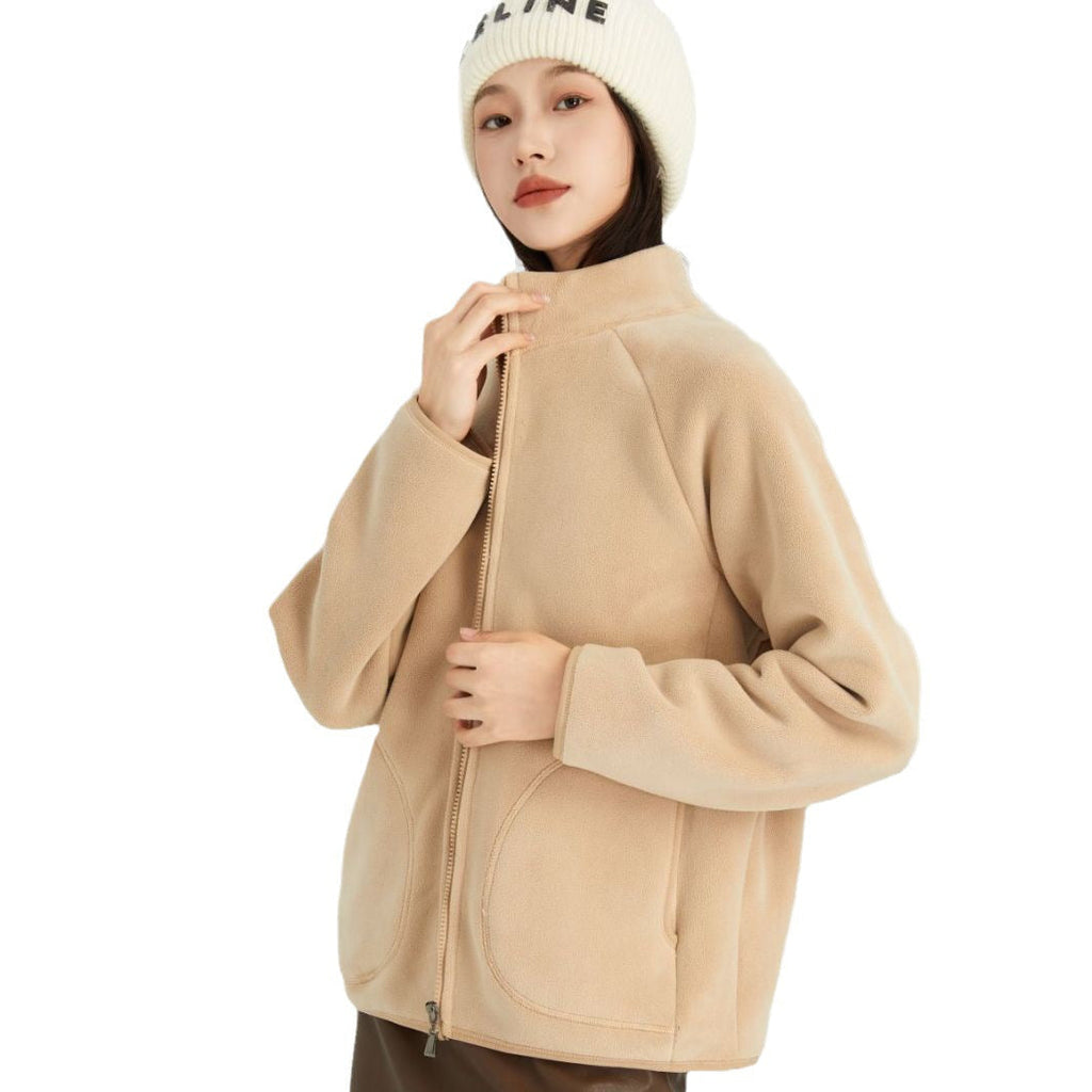 Lambswool Stand Collar Cardigan Short Coat Pi-Mart