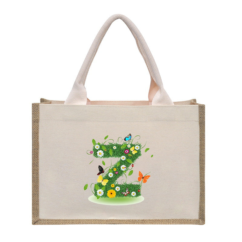 Cotton and linen canvas tote bag, printed letter tote bag, portable light handbag, gift shopping bag - SJB-DIAMOND ELITES